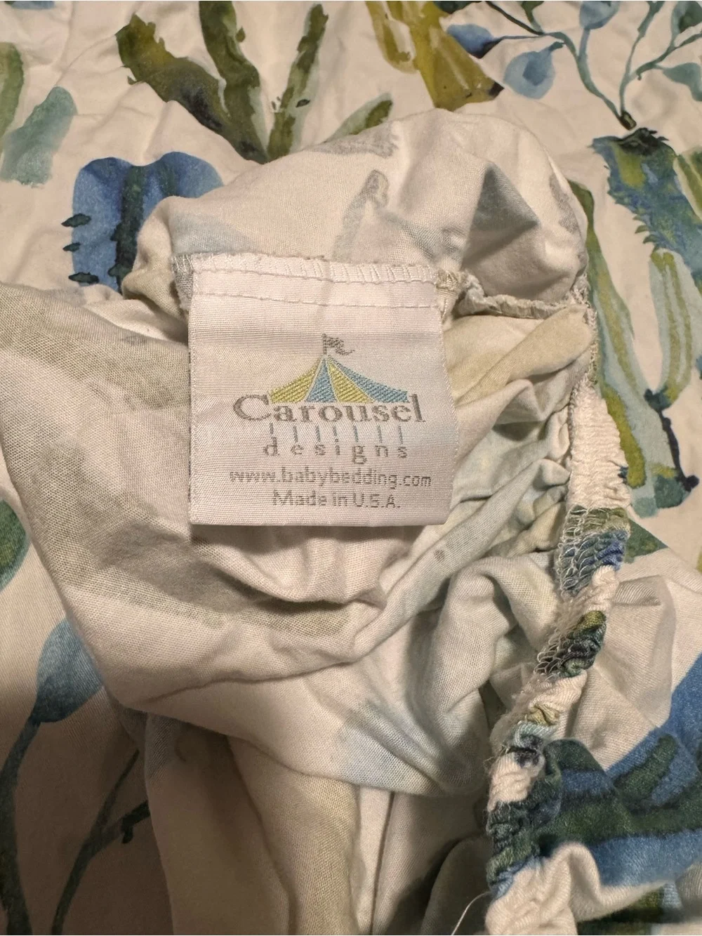 Botanical Cactus Print Crib Sheet - White, Green & Blue